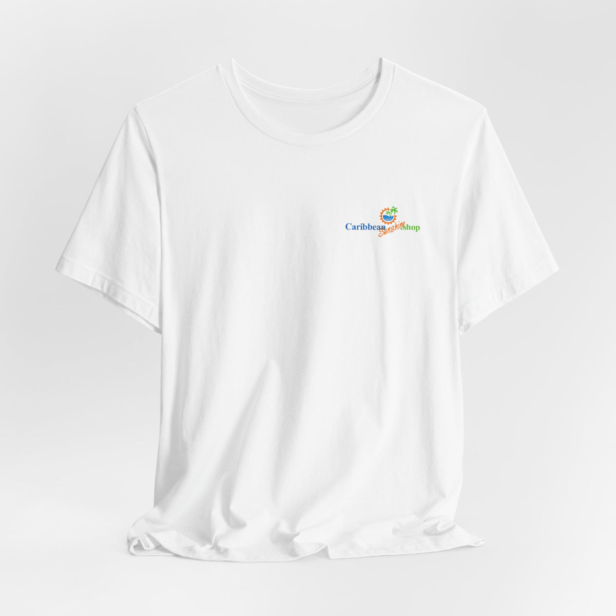 Graphic on Back of the Tropical Vacation Graphic T-Shirt - Cheers to Bikinis and Caribbean Sunshine - Bella + Canvas 3001