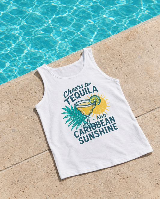 Cheers to Tequila and Caribbean Sunshine Unisex Tank Top - Beach Shirt - A Comfort Colors® 9360 Tee