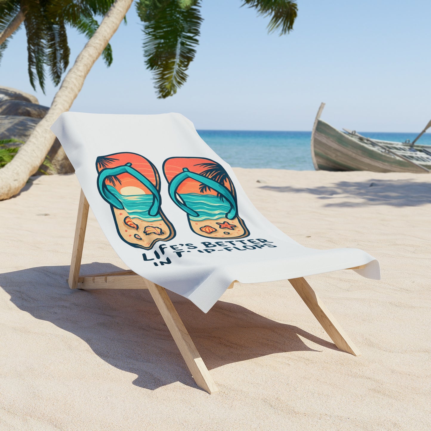 Beach Towel — "Life's Better in Flip-Flops" Tropical Design
