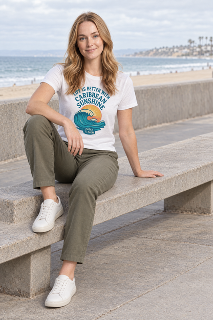 Life Is Better With Caribbean Sunshine Unisex Softstyle T-Shirt  - A Gildan Softstyle 6400 Tee
