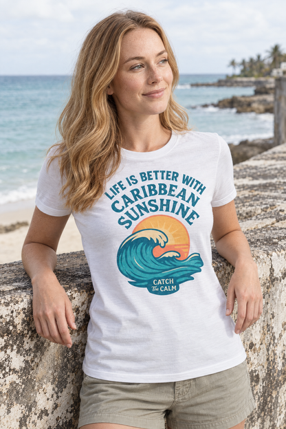 Life Is Better With Caribbean Sunshine Unisex Softstyle T-Shirt  - A Gildan Softstyle 6400 Tee