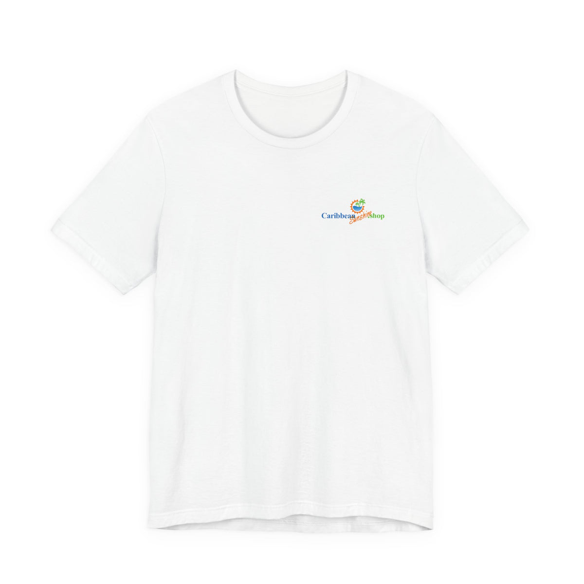 Graphic on Back of the Tropical Vacation Graphic T-Shirt - Cheers to Bikinis and Caribbean Sunshine - Bella + Canvas 3001