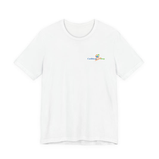 Graphic on Back of the Tropical Vacation Graphic T-Shirt - Cheers to Bikinis and Caribbean Sunshine - Bella + Canvas 3001