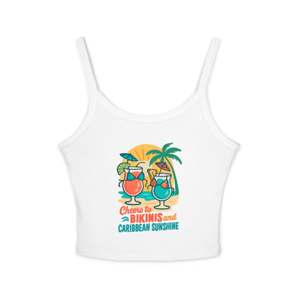Women's Spaghetti Strap Tank Top - Cheers to Bikinis and Caribbean Sunshine