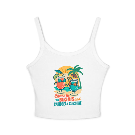 Women's Spaghetti Strap Tank Top - Cheers to Bikinis and Caribbean Sunshine