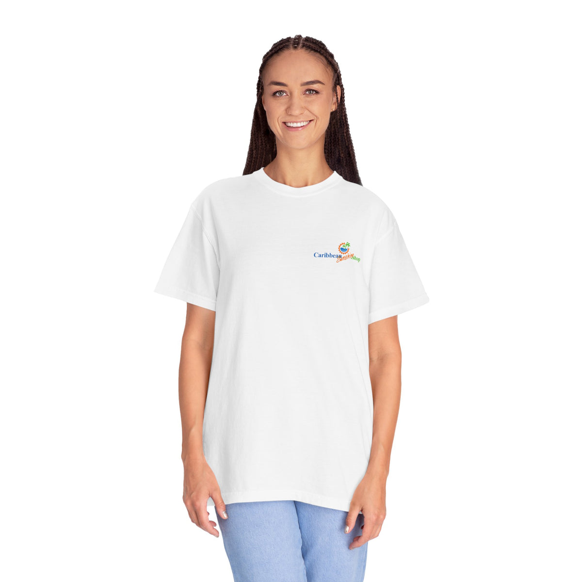 Graphic on Back of the Caribbean Sunshine Unisex T-Shirt — "Love That Caribbean Sunshine" Beach Tee - Comfort Colors 1717